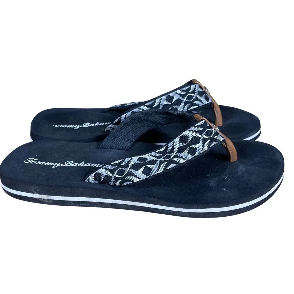 Tommy Bahama‎ Womens Sandals Size 7 Black White Tribal Pattern Flip Flop - Picture 3 of 6